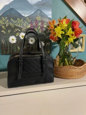 Guess Black Pebbled Leather Satchel